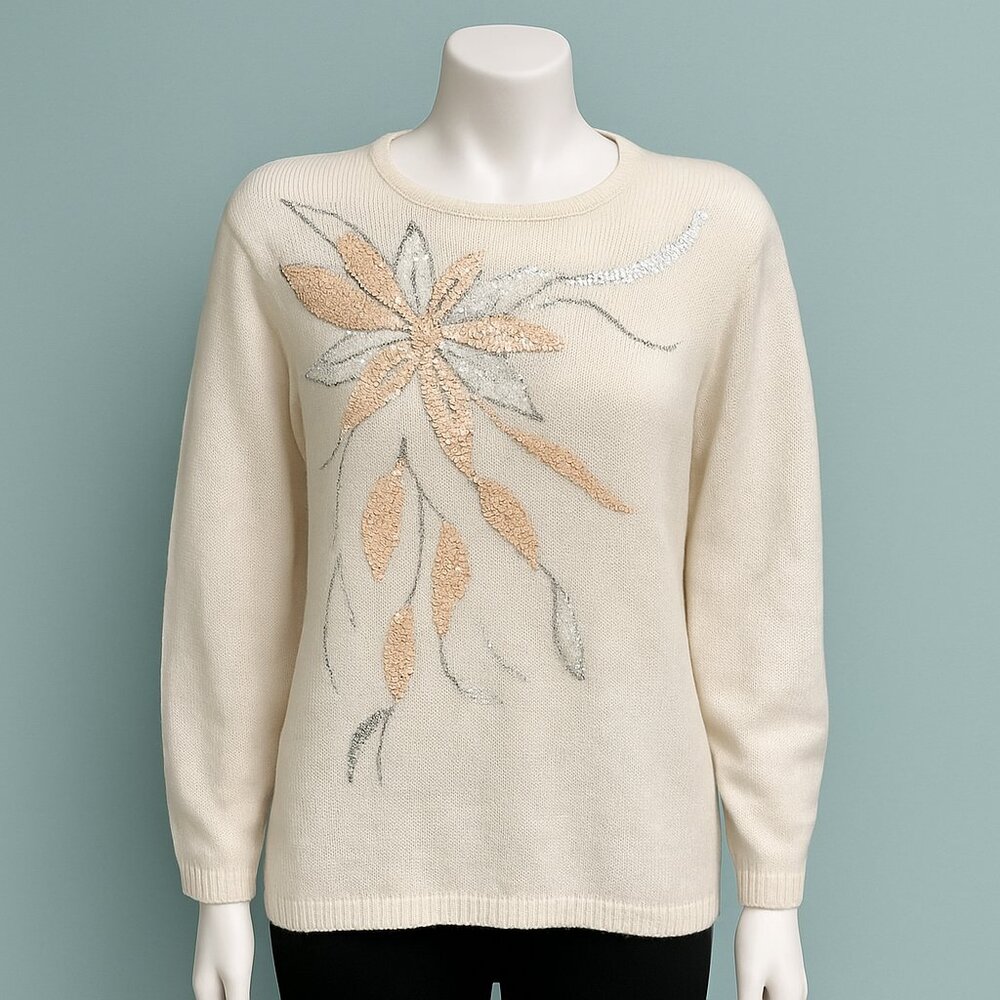 Vintage Sequin Floral Sweater Silk Angora Blend M-XXL